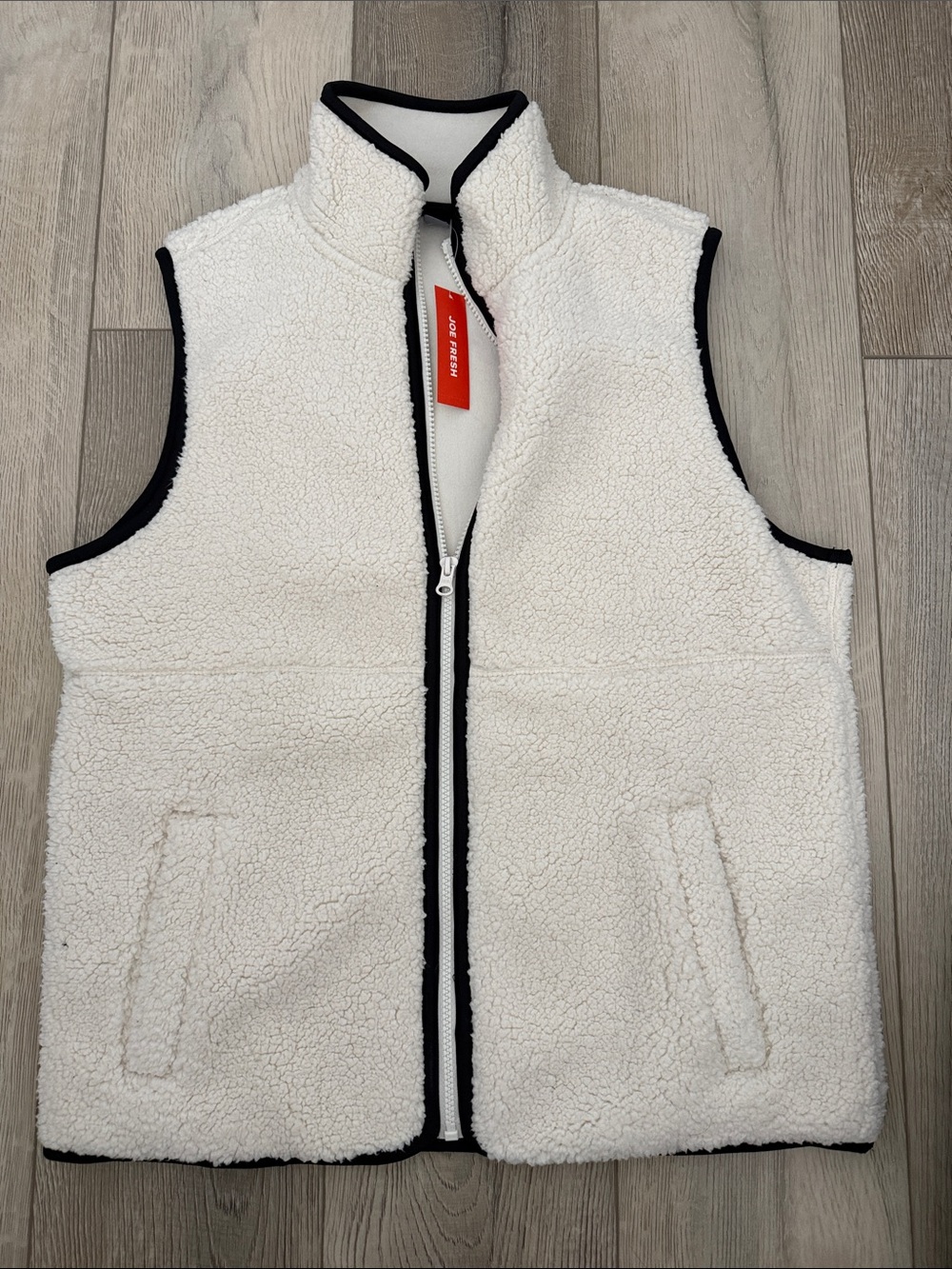 Joe Fresh Cream Sherpa Vest with Black Trim